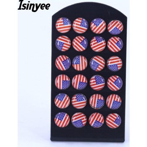 ISINYEE 12 Pairs/set Fashion UK USA American Flag Stud Earrings Sets Small Round Enamel Earrings Jewelry For Women Girls Kids
