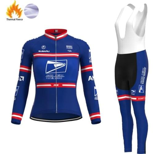 2004 Competition US Postal Team Retro Woman Fleece Cycling Jersey Long sleeve Set winter Mtb Bike Jersey maillot ciclismo mujer