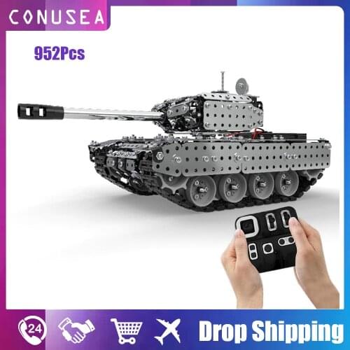 952Pcs 1/16 Stainless Steel Rc Tank Model Remote Control Car Military Truck Vehicle Diy Building Block Bricks Kit Set Toy Boys