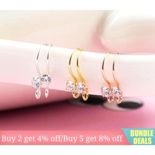 A pair 15x9.8mm 925 sterling Silver Ear Wires Hooks with Cubic Zirconia Stones silver CZ stone Earring hooks For Jewelry making