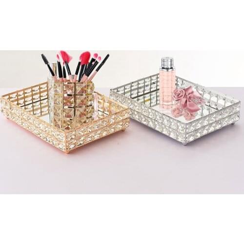 1Pc Fashion Square Crystal Tray Household Cosmetics Storage Pallet Fruit Container Snacks Plate Wedding Decor Supplies