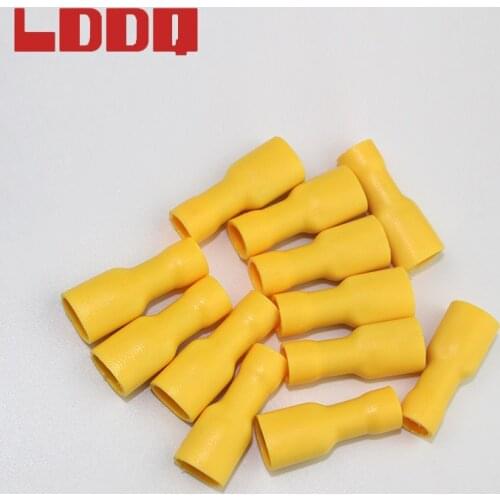 LDDQ 100pcs 12-10AWG Fully Insulated Spade Crimp Terminals Yellow Electrical Wire Connectors Car Audio Wiring High Quality