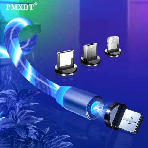 Magnetic Cable Multicolor Glow LED Lighting Magnetic USB Type C Cable Micro USB Mobile Phone Charger Adapter For iPhone Samsung