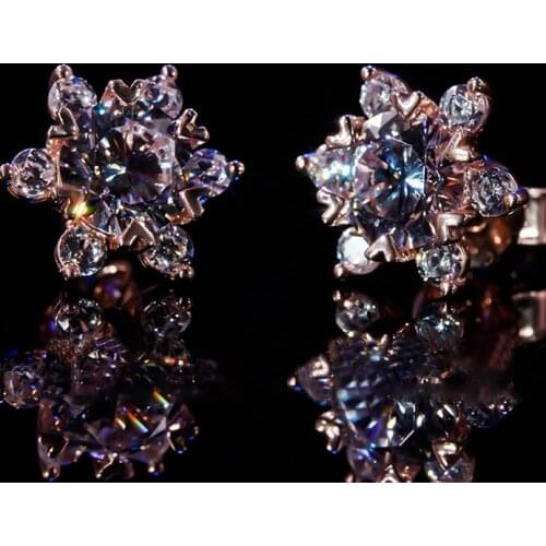 Cute Female Snowflake Stud Earrings Rose Gold Silver Color Wedding Earrings Luxury Crystal White Zircon Small Earrings For Women