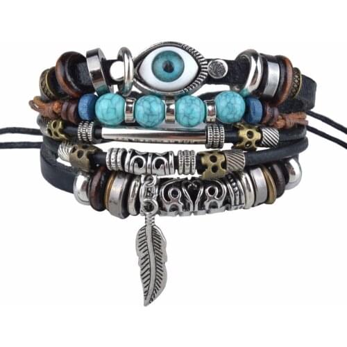 NIUYITID Turkey Bracelet Beaded Multi-layer Genuine Leather Bracelets Women Men Jewelry Accessories