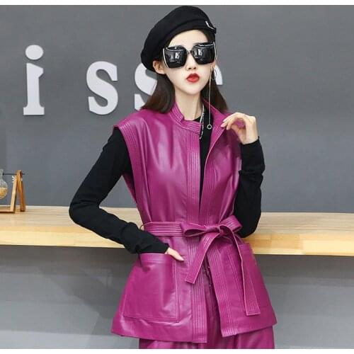 Fashion High Quality Genuine Sheepskin Womens Vests Simple Female Tops Slim Elegant Jackets for Women Cuero Genuino Zjt2592