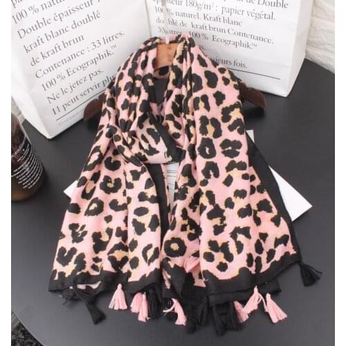 Fashion Newest Women Leopard Pattern Cotton Tassel Scarf Shawls 3Colors 10pcs/lot