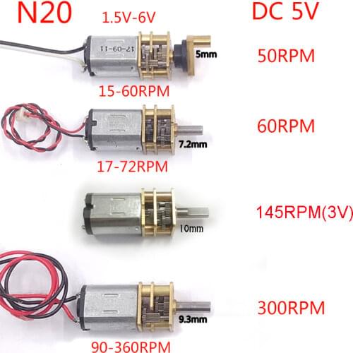 Micro Mini N20 Gear Motor DC 3V-6V 15RPM-300RPM Slow speed High torque Full Metal Gearbox Electric Motor DIY Hobby Toy