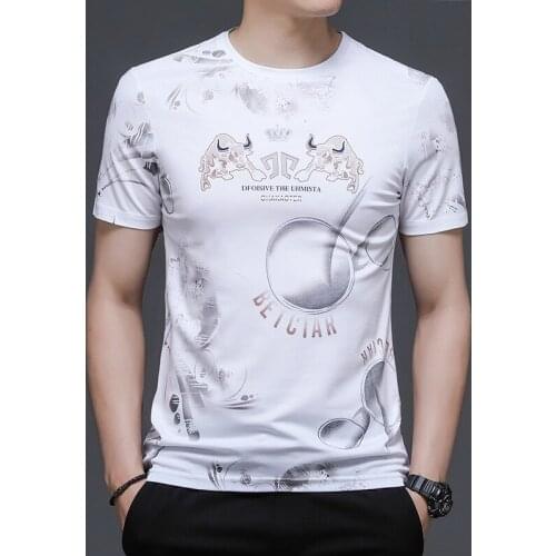 High quality luxury mens short-sleeved round neck printing casual T-shirts Slim half-sleeved tops Male graphic T-shirts