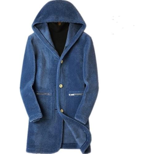 Real Wool Coat Men Winter Jacket Real Sheep Shearling Fur Long Coats Double-side Wear Suede Leather Jacket Veste L18-7201 MY1632