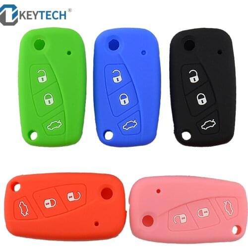 OkeyTech Soft Silicone Car Key Case Cover for FIAT Panda Stilo Punto Doblo Grande Bravo 500 Ducato Minibus 3 Button Floding Key