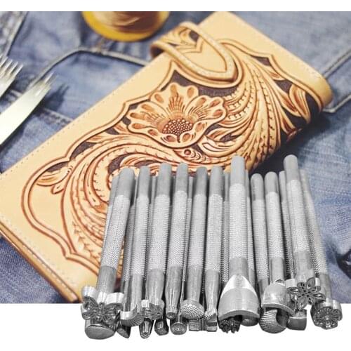 20PCS Leather Craft Stamp Kits Craft DIY Leather Tools Leather Working Saddle Making Stamps Tools Set Print Pattern Flower