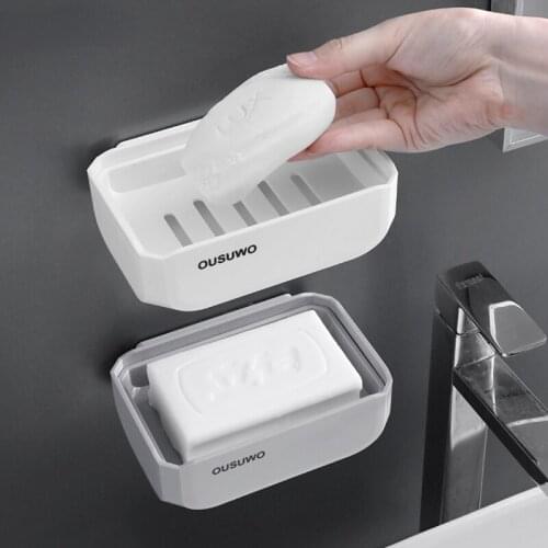 Hole-Free Soap Box Bathroom Draining Creative Wall-Mounted Soap Rack Bathroom Storage Rack Suction Cup Double-Layer Soap Rack