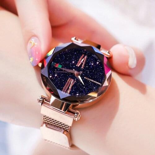 2020 New Fashion Rose Gold Women Quartz Watches Simple Starry Sky Magnetic Casual Female Wristwatch Roman Numeral Women Watch