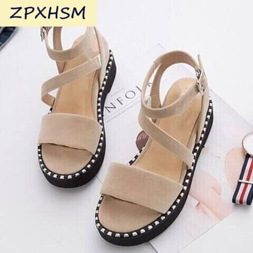 New Thick-soled Sandals Women Single Word Buckle Sandals Women Flat-bottom Non-slip Wedge Sandals Casual Comfortable Beach Shoes
