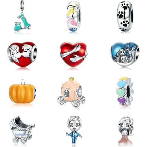New Arrive Heart Mermaid Hug Footprint Pumpkin Diy Bead Fits European Pandora Charm Bracelets Jewelry Accessories