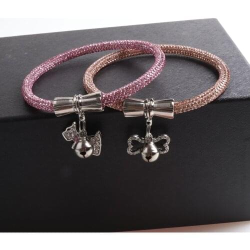 Luxury Rhinestone Dog Tag Necklace With Little Bell Pet Cat Jewelry Accessories For Small Puppy Animal Collar Jewelry Supplies