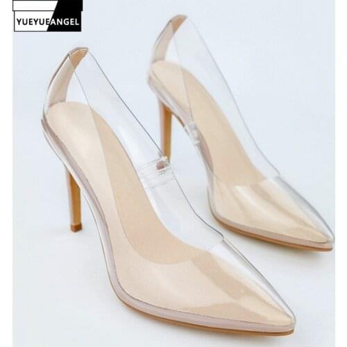 Sexy High Heels Transparent Pvc Shoes Woman Pumps Fashion Pointed Toe Female Wedding Shoes Hakken Ladies Party Sapatos Mulher