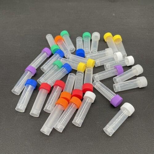 20pcs Lab 5ml Plastic Screw Mouth Freeze Pipe with Leakproof Washer,Transparent Cryovial with Scale,Reagent/Ink Storage Tube