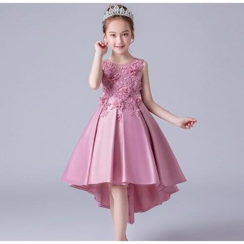 Flower girl birthday party ball beading tail wedding dress Lace dress girl Princess formal Eucharist party tail dress