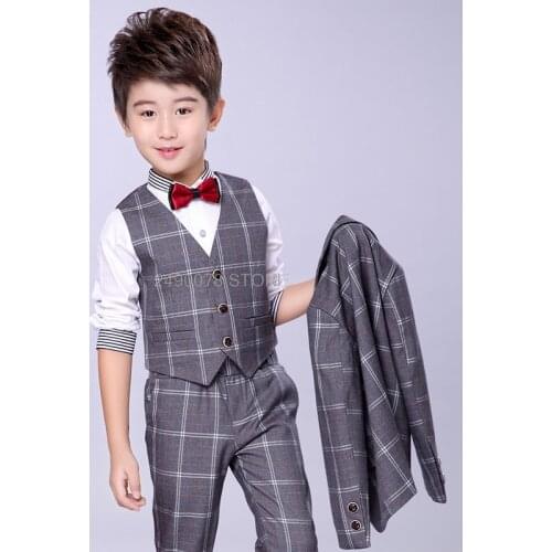 Flower Boys Formal Evening Jacket Vest Pants Bowtie 4Pcs Clothing Set Kids Wedding Tuxedo Suit Children Birthday Costume