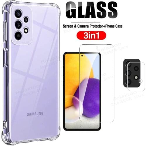 Clear tpu cases protective glass samsun a72 camera lens tempered glass for samsung galaxy a72 a72 72a 6.7'' airbag phone cover