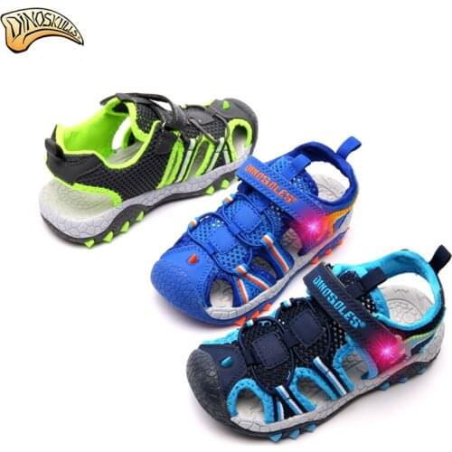 Dinoskulls Toddler Sandals Kids Light Up Baby Boys Sandals 3D Dinosaur Toddler Beach Summer Shoes 2019 Casual Childrens Sandals