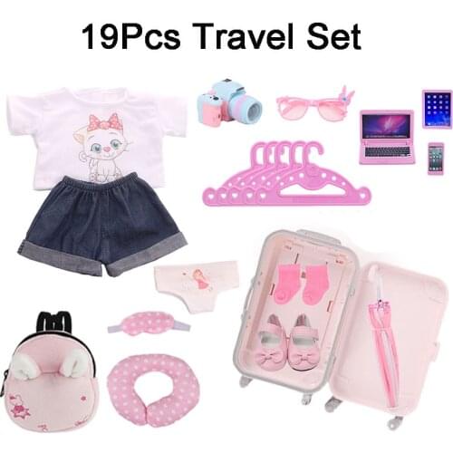 Cute Pink Cat Theme Set for 18 Inch American&43cm New Born Baby Our Generation Doll Clothes Accessories Girl Russian DIY Toys