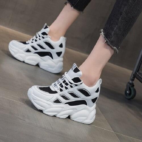 Spring Autumn New Height Increasing Wedges Platform Breathable Mesh Genuine Leather Women Casual Sneakers Shoes 20210426