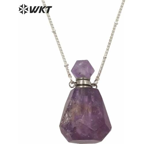 WT-N1145 Yellow Citrines Smokey Amethysta Rose Crystal Necklace Perfume Bottle Shape Pendant Healing Quartz stone Necklace