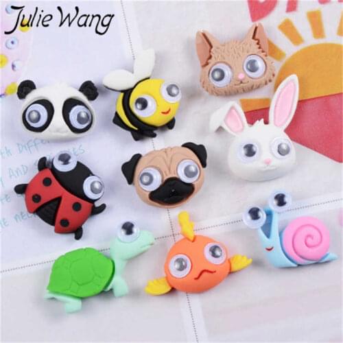 Julie Wang 20PCS Resin Animal Charms Random Mixed Cartoon Panda Rabbit Dog Ladybug Bee Fish Pendants Jewelry Making Accessory