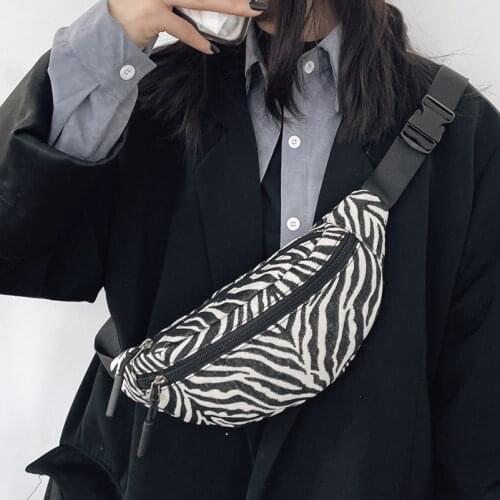 Women Fanny Pack Canvas Small Waist Pack for Women 2021 Winter Chest Bag Ladies Handbags and Purses Zebra Pattern Girl