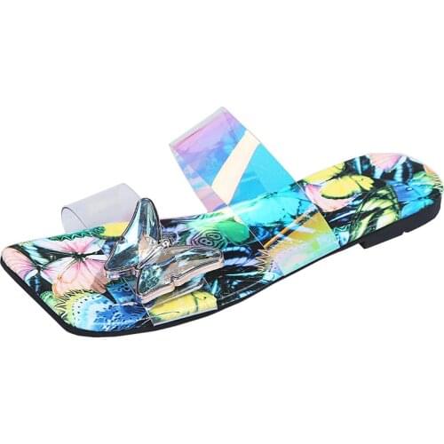 ADBOOV Crystal Butterfly Women Slippers Plus Size 42 43 Sexy Summer Flat Shoes Ladies
