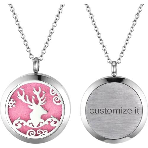 Women 316L Stianless Steel Pendant Necklace Christmas Tree Essential Oil Aroma Open Photo Frame Men Elk Pattern Silver Color