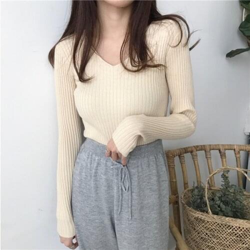 Spring Fashion V-neck Sweater Solid Women Sweater Long Sleeve 2021 Autumn Winter Clothes Women Knit Slim Warm Sexy Pullover