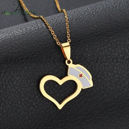 Nextvance Gold Nurse Hat Necklace Lover Heart Necklace Stainless Steel for Women Friend Family Nursing Graduation Festival Gift