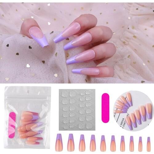 20pcs Multicolor Frence Ballerina Fales Nail Tips Include Jelly Double Stickers Professional Acrylic Press on Nail DIY Tools