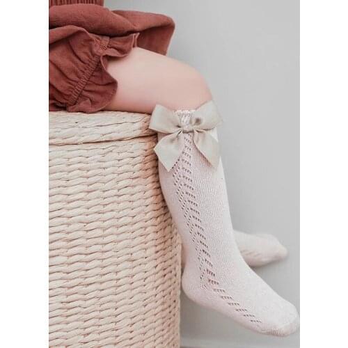 2021 Cute Baby Girls Big Bow Socks Knee High Quality Long Soft Sotton Lace Mesh Sock For Kids Children Princess 0-6 Years