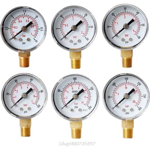 40mm Face Pressure Gauge 1/8" BSPT Bottom Mount 15,30,60.100,160 200, 300 PSI & Bar for Air Gas Water Fuel Liquid Jy22 20