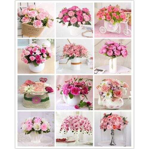 LUOVIZEM DIY 5D Diamond Painting Pink Flower Full Square/Round Drill Mosaic Embroidery Cross Stitch Home Decor Picture
