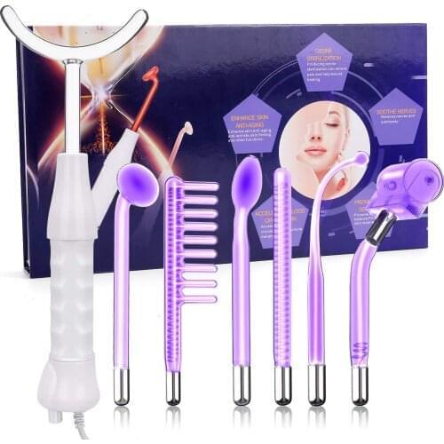 7 in1 High Frequency Machine Electrotherapy Wand Glass Tube Massager for Aging Skin Pores Spot Acne Remover Beauty Massager