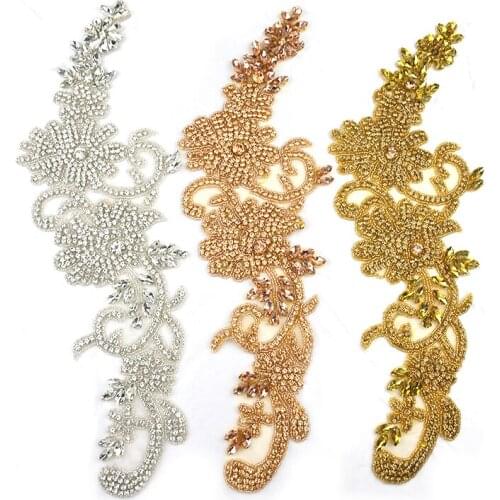 Hand-Made Beades Silver Gold and Champagne Rhinestone Applique for Wedding Accessories WRA-1006