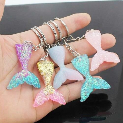 32*46mm Mermaid Tail Kids Keychain Sequins Keyring Decor Pendants Women Bags Car Key Phone Accessories Wedding Party Mom Gifts