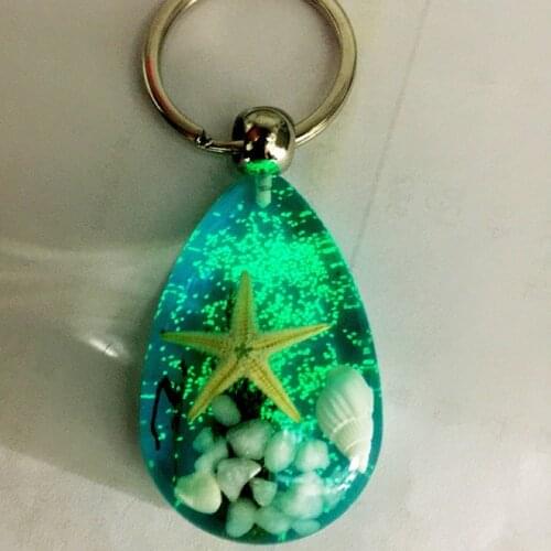 Novelty New Fashion Luminous Shell Starfish Charm Keychain For Women Blue Seaworld Crystal Key Chains Men Trinket Jewelry Gift