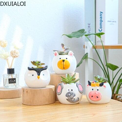 Creative Cartoon Animal Succulent Flower Pot Owl Combination Ceramic FlowerPot Home Decoration Accessories Fairy Garden 4pcs/set