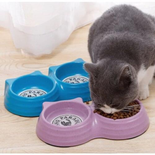 Pet Dog Double Bowl Bamboo Fiber Cat Face Cat Water Food Bowls Puppy Drinking Dish Feeder Feeding Dishes Kitten Food Container