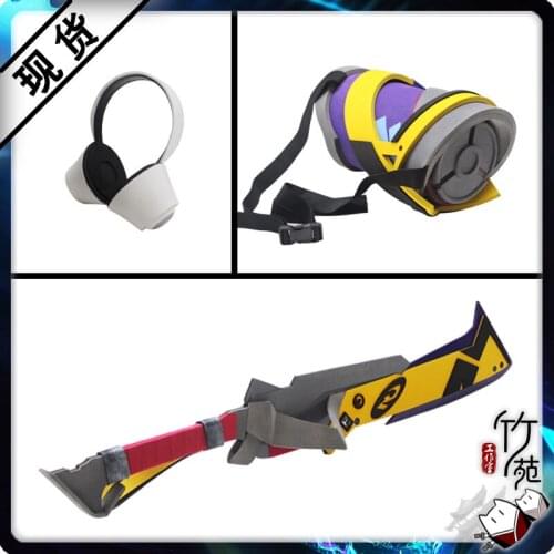 Hot Game LOL Ekko True Damage Band Headphones Sword Backpack Headwear Cosplay Props for Game Party Costume Prop Weapons