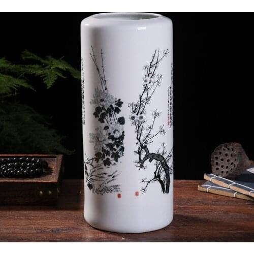 Chinese Handpaint Bamboo Antique Porcelain Painting Flower Bottle Vase Pen Container