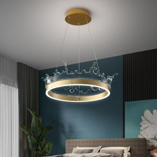 Princess Bedroom Crown Led Dimmable Pendant Light Gold Round Metal Led Pendant Lamp Led Suspend Lamp Fixtures Indoor Lighting