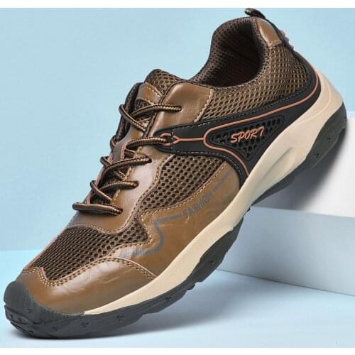 Genuine Leather Men Shoes Summer 2021 man casual shoes mesh lace up flats man Designer sneakers outdoor fashion male shoes 38-45